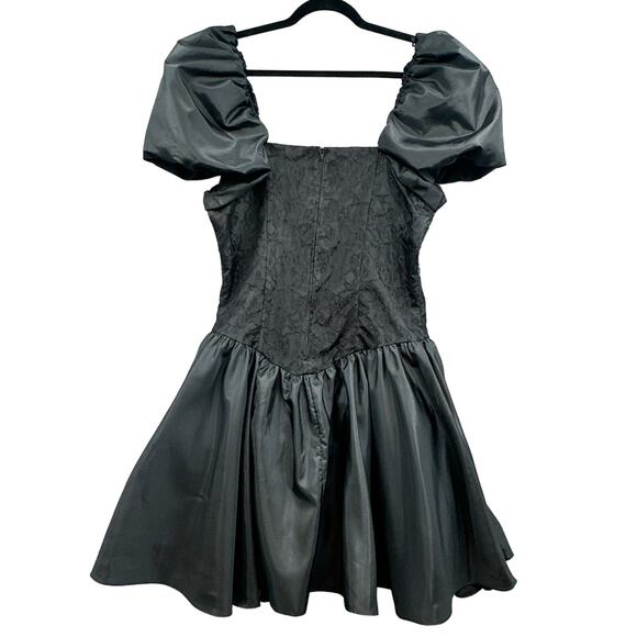 VTG 90s Black Mini Party Dress Women 13 Prom Puff Sleeve Witch Goth Grunge Punk - Picture 2 of 16